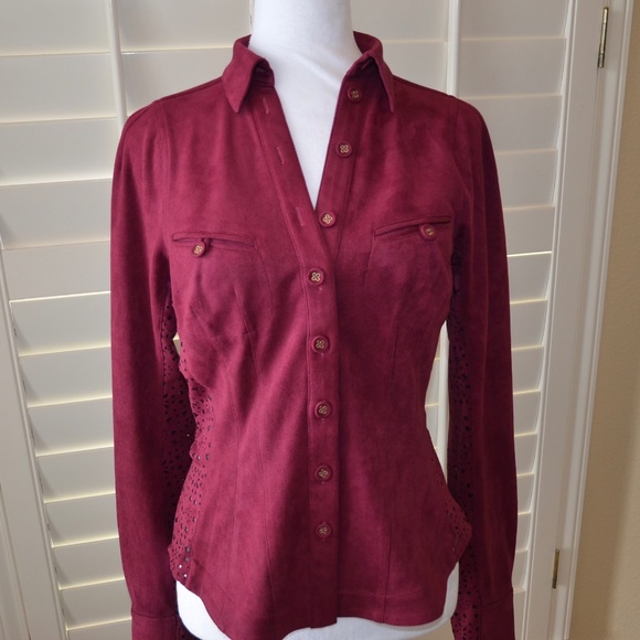 In Earnest by Byron Lars Long Sleeve Vegan Suede Button Down - Picture 3 of 10